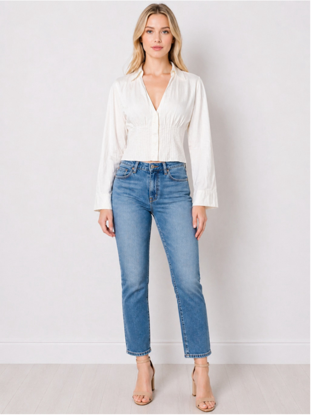 Strenesse GABRIELE STREHLE White Cotton Button Down Blouse Shirt Designer Size 8